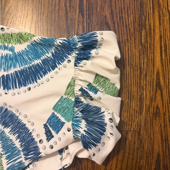 Blue and Green Patterned Ruffle Bikini Set - Picture 2 of 4